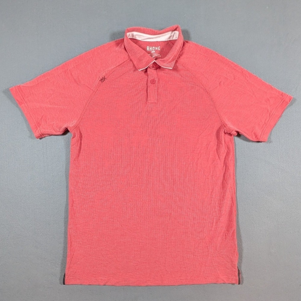 Rhone Short Sleeve Polo Mens Size Small Coral Red Textured Performance 100040
